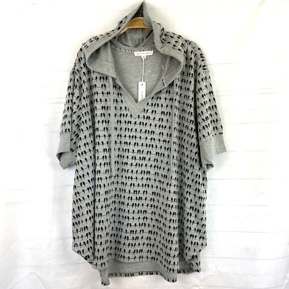 Jane and Delancey Tops - Jane and Delancey Black Birds on Wire Hoodie Sweatshirt Women 3X Gray Novelty
